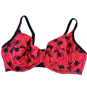 Victorias Secret Vintage Red & Black Roses Embroidered Underwire Bra Size 36C